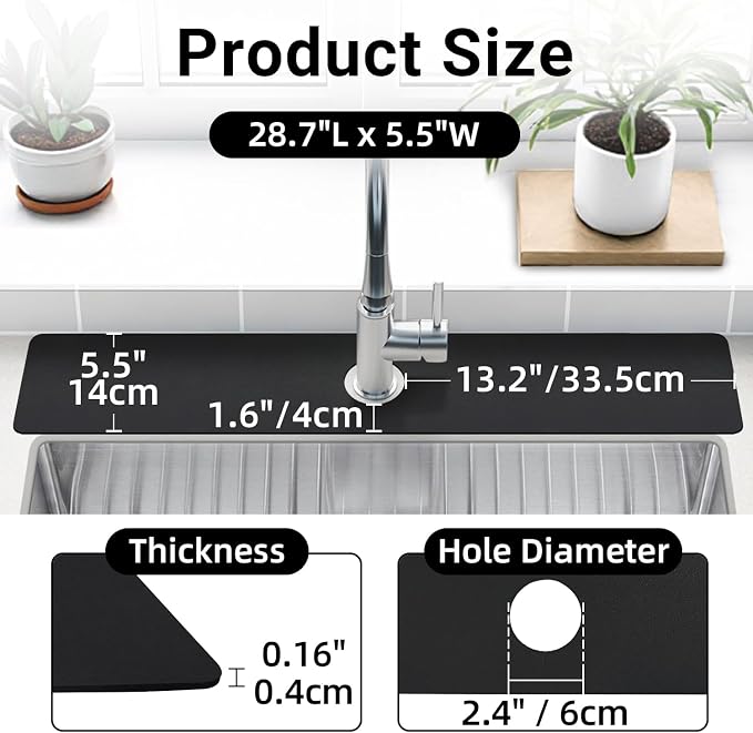 LOPNUR Cuttable Faucet Mat for Kitchen Sink, Extra Long 29 Inch, 0.8-2.4 Inch - Image 2