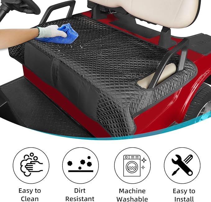 Roykaw Golf Cart Seat Cover, Golf Cart Seat Blanket w/Double Layer Universal Compatible with EZGO TXT RXV/Club Car DS Precedent 2 Seat Golf Carts, w/ 4 Storage Pockets, Easy to Use & Clean, Black