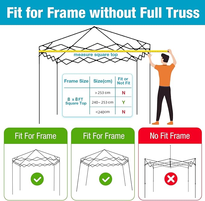 8x8 Canopy Replacement Top Cover with Air Vents for Pop up Canopy Gazebo Tent, with Adjustable Strap, Waterproof & Anti-UV for Outdoor Shade (Frame Not Included) (Off White)