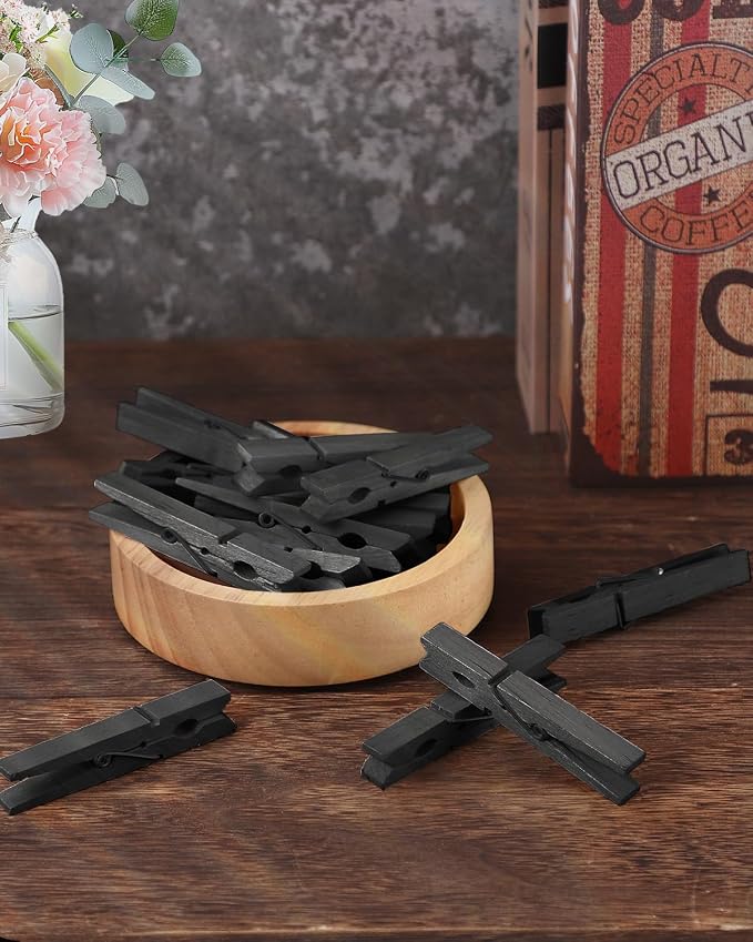 100 Pack Black Wooden Clothes Pins 2.9 Inch, Heavy-Duty Wood Clothespins | - Image 5