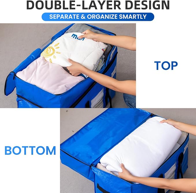 TAILI 2 Tier Moving Bags, 2 Blue Silver Storage Bags - Image 5