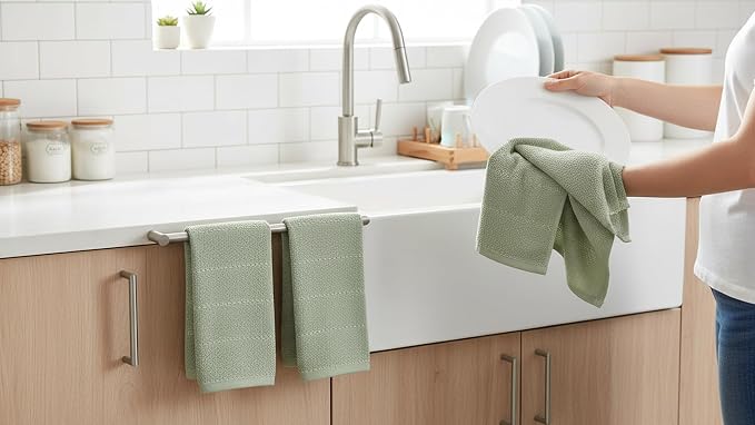 Sage Green Kitchen Hand Dish Towels, 100% Cotton - Image 3
