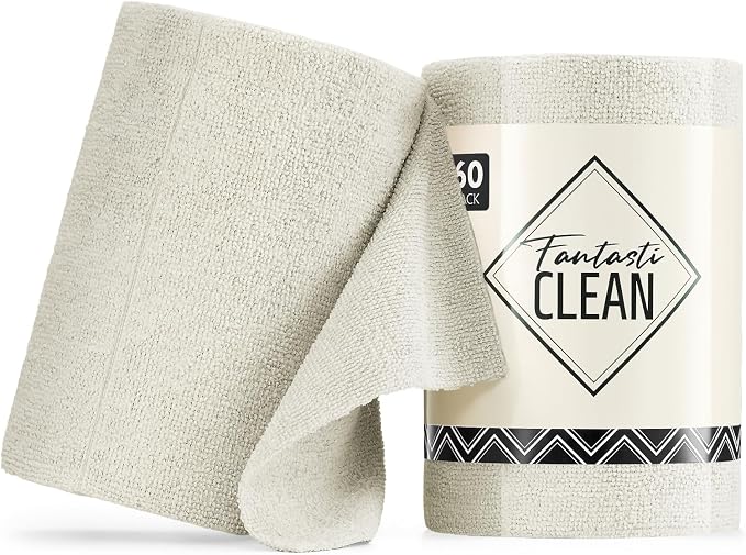 Fantasticlean Microfiber Cleaning Cloth Roll, 60 Pack, Off White by Fantasticlean