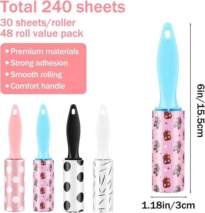 48 Pcs Bulk Mini Lint Roller for Pet Hair and Clothes Lint Roller Travel Size - Image 2