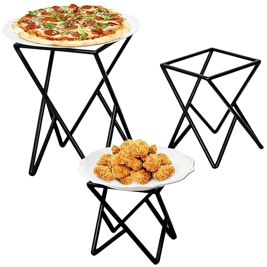Set of 3 Metal Pizza Stand Holder, Tabletop Pizza Pan Riser Racks Serving Platter Tray for Party, Reusable Square Dessert Food Display Stand for Cakes, Appetizers, Wedding, Home, Buffet, Black