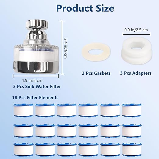 3 Pcs of Sink Water Filter and 18 Filter Elements Set, Sink Faucet Filter - Image 7