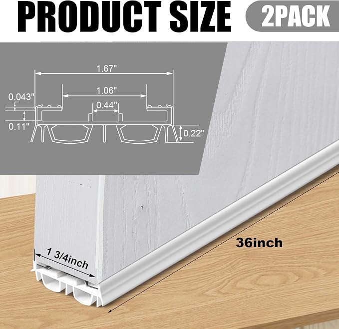 Pushglossy 2 Pcs 36" Kerf Door Sweep Double Bubble Slide on White | 1-3/4" Wide - Image 2