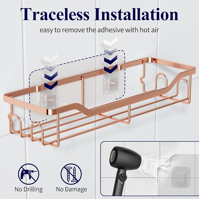 Kitsure Shower Caddy, Adhesive Shower Organizer, Rose Gold - Image 5