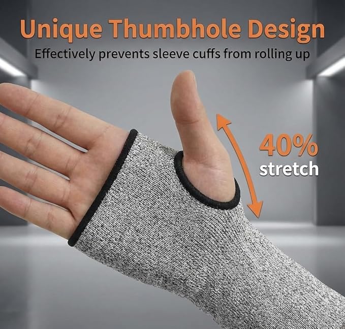 Cut Resistant Sleeves With Thumb Hole, Arm Protectors For Thin Skin And Bruising, Gardening Sleeves For Women, Men, Elderly (17.7in, Grey)