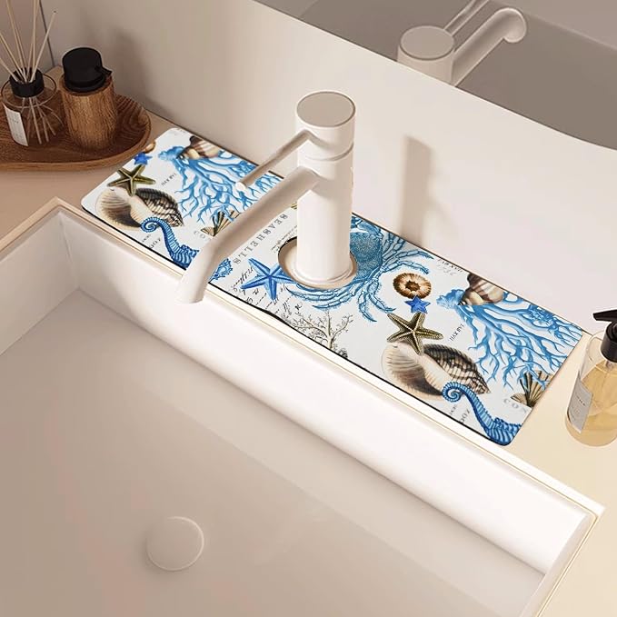Sink Faucet Absorbing Mat, 2 Pack Drying Mat Around Faucet Sink Splash Guard - Image 2