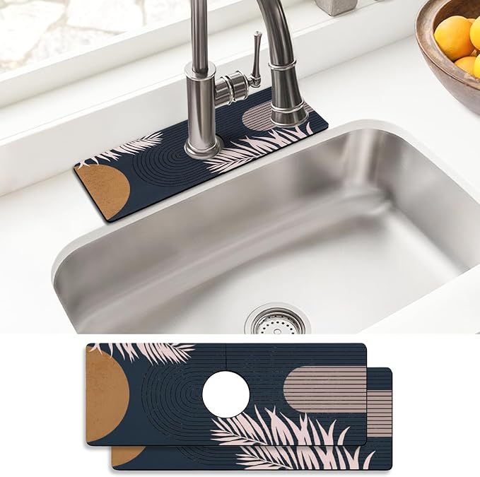 Sink Faucet Absorbing Mat, 2 Pack Drying Mat Around Faucet Sink Splash Guard by BathtubMat