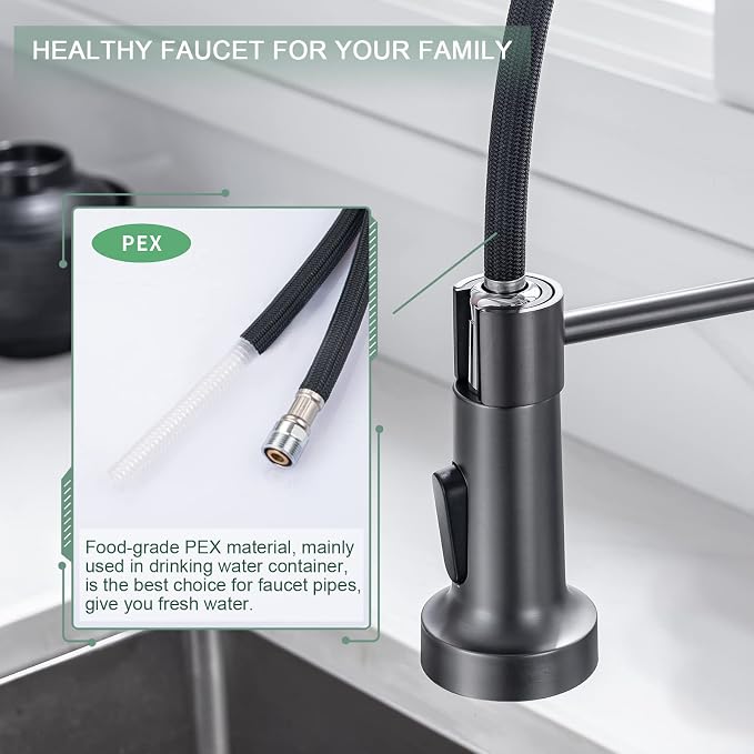 WEWE Pull-Down Kitchen Faucet, 2-Mode Sprayer, Matte Gray, High Arc | 360 Swivel - Image 5