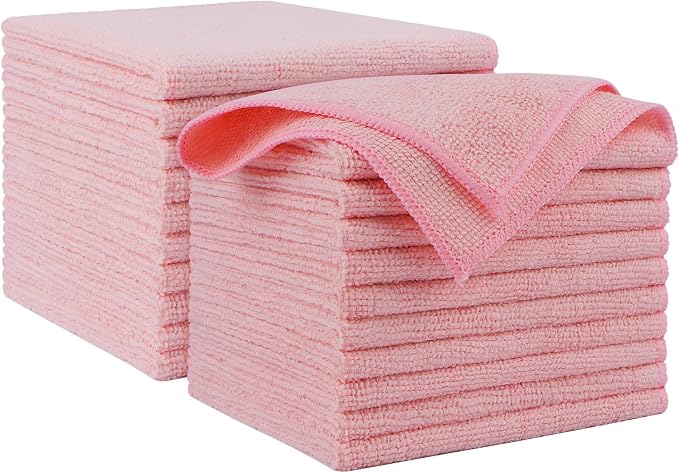 AIDEA Microfiber Cleaning Cloth Pink 20PK, Microfiber Towels 12×12" | Premium by AIDEAHOME