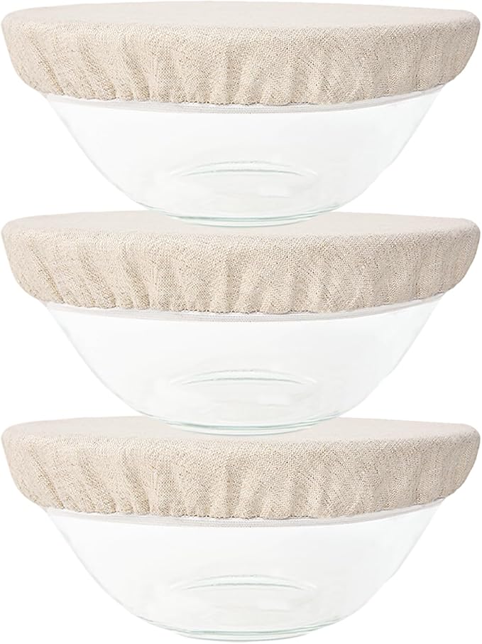 3 Pack 15CM 100% Pure Linen Bowl Covers, Elastic Organic Bowl Cover Lids, 100% Natural Organic Linen,Unbleached,Perfect for Soup Bowls, and Cereal Bowls