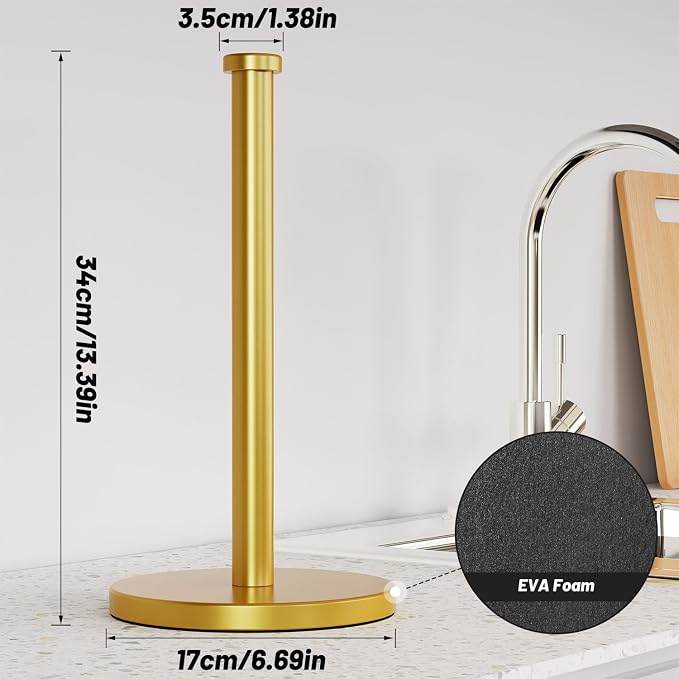 VEHHE Gold Paper Towel Holder Countertop, EVA Weighted Non-Slip Base - Image 3