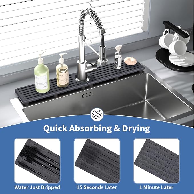 Fast Drying Kitchen Sink Splash Guard, Durable Stone Kitchen Faucet Mat - Image 5