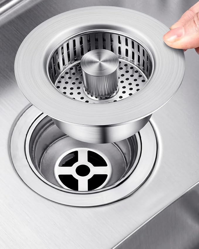 304 Stainless Steel Kitchen Sink Drain Strainer, 3-1/2" Fit - Image 2