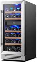 Yeego Wine Fridge Cooler - 15 Inch Dual Zone Wine Fridge Hold 28 Bottles, 40-65°F Wine Refrigerator Glass Door, Built in Fridge, Freestanding Adjustable Shelves Fridge for Beer Soda Drink Home Bar