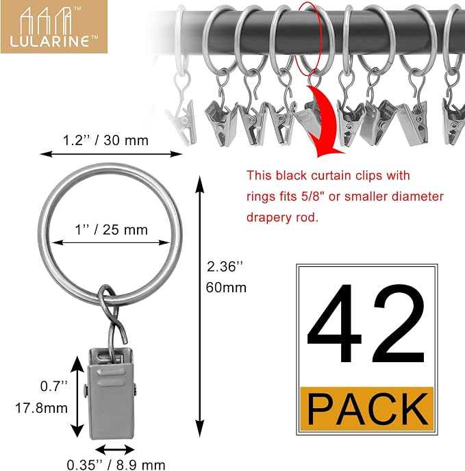42 Pack Curtain Rod Clip Rings, Strong Decorative Drapery Window Ring - Image 2