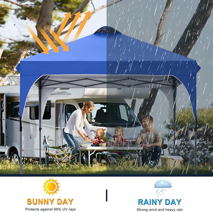 COOSHADE Pop Up Canopy Tent, 10x10 Easy Setup Instant Canopy Sun Shelter Beach Tent, Portable Sports, Blue