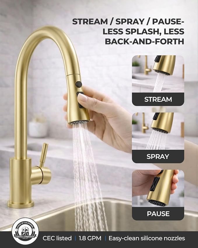 WEWE Pull-Down Kitchen Faucet, 3-Mode Sprayer, Fits Family | 360° Swivel - Image 7