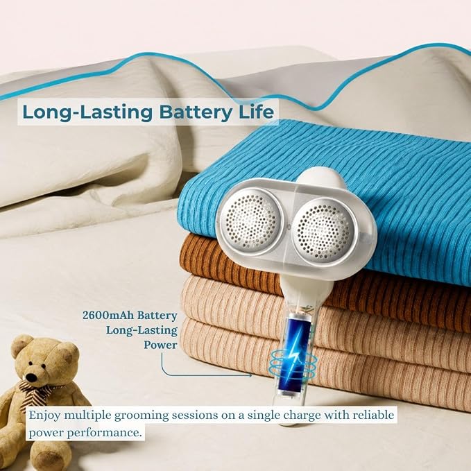 Fabric Shaver, Rechargeable Lint Remover, Pearl White | 2600mAh Powerful Battery - Image 3