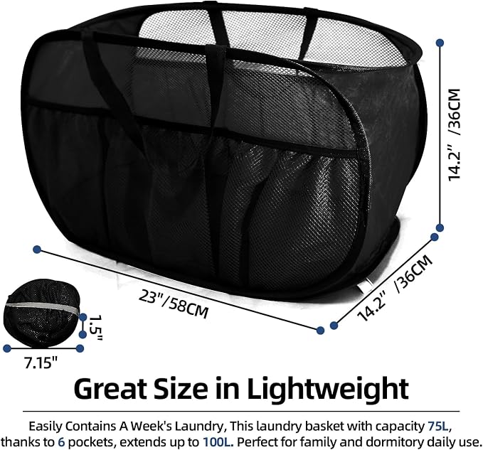 2 Pack Collapsible Laundry Baskets, Upgrade Pop Up Laundry Hamper - Image 3