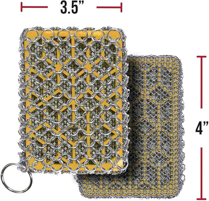 Knapp Made Combo Chainmail Cast Iron Scrubber with Silicone Core - Heavy Duty Rings and Fine Chainmail Rings -Premium Cast Iron Cleaner Chainmail Scrubber -Perfect for Cast Iron Cookware,Skillet,Woks