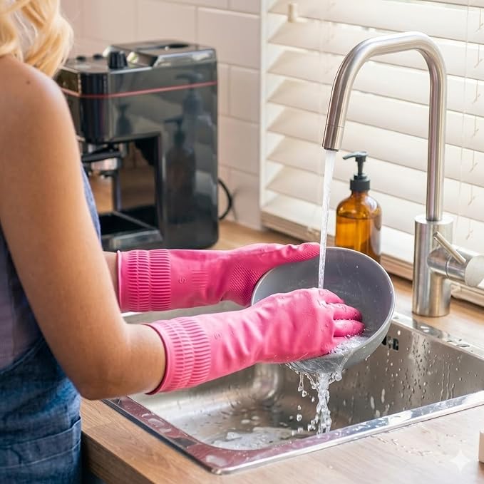 Rubber Dishwashing Gloves, Reusable Cleaning Dish Gloves - Image 3