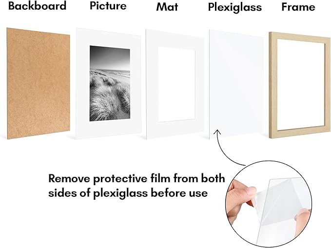 Americanflat 8x10 Picture Frame with Plexiglass - Set of 5 - Use as 5x7 Frame with Mat or Display 8x10 Photo Without Mat - Galleria Collection - Picture Frames for Tabletop or Wall - Natural Oak