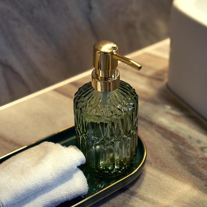 Glass Soap Dispenser Green Bottle Plastic Pump - Image 5