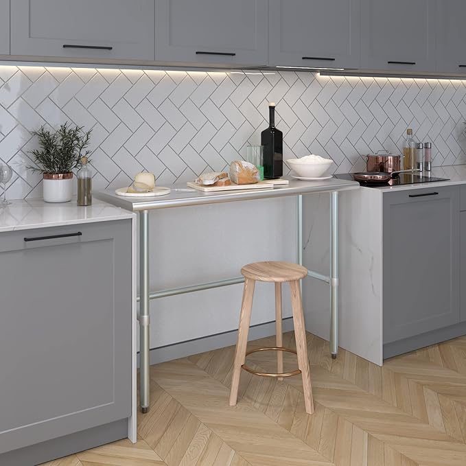AmGood Stainless Steel Work Table Open Base | NSF Kitchen Island Food Prep | Laundry Garage Utility Bench (48" Long X 18" Deep)