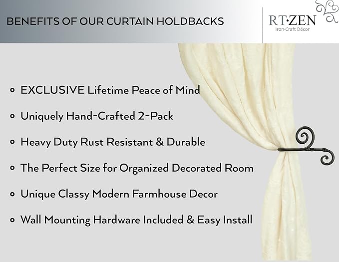 RTZEN Metal Curtain Tiebacks, Drapery Holders - Image 2