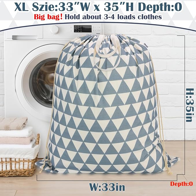 Canvas Laundry Bag 33"Wx 35"H, Heavy Duty Hamper Liner, XL Gray Triangle - Image 2