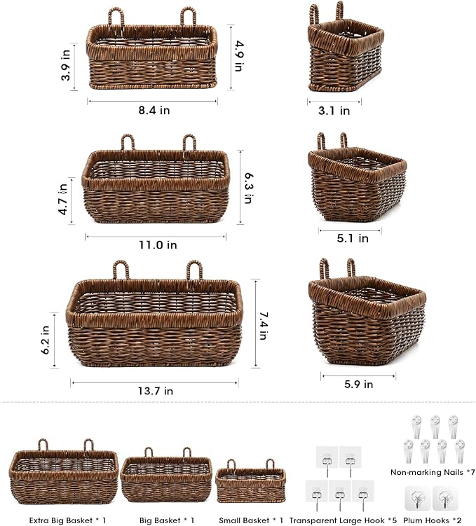 AceList Wall Hanging Basket, Boho Style Hand-Woven Hanging Storage Baskets - Image 2