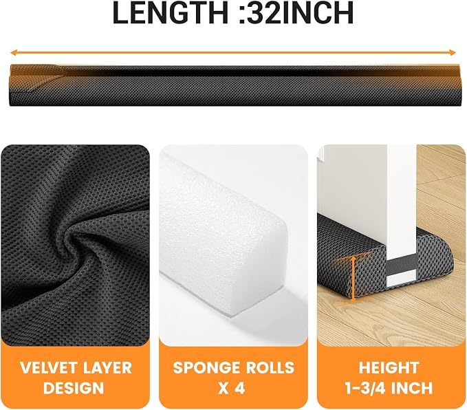 fowong Draft Stopper for Bottom of Door 32", Block Drafts, Dust & Light - Image 8