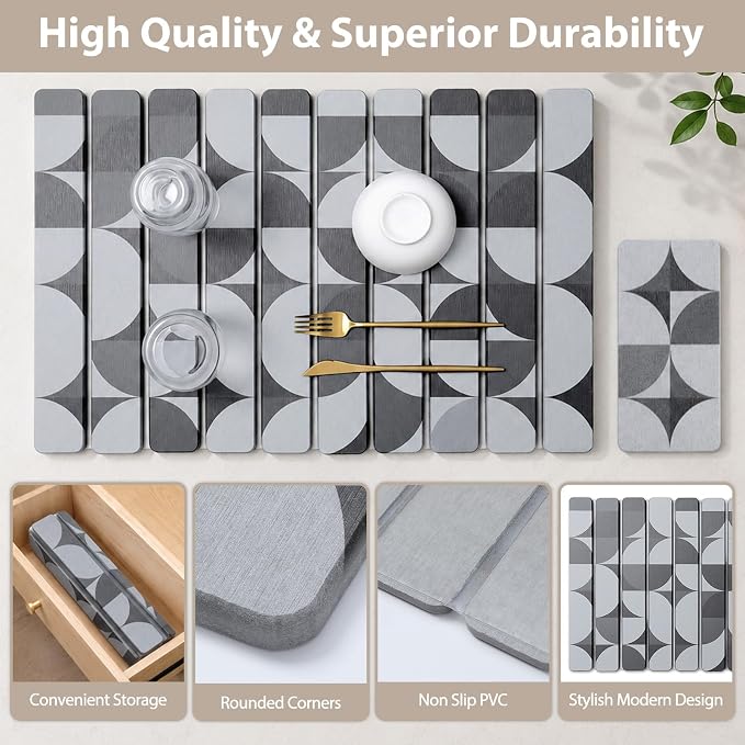 Large Stone Dish Drying Mat for Kitchen Counter, Quick Dry Diatomaceous Earth - Image 5