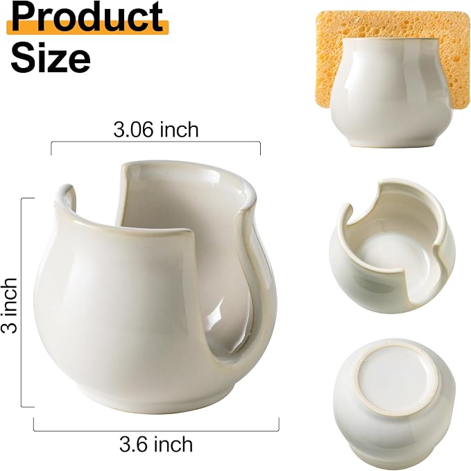 Zoeeker Sponge Holder for Kitchen Sink, Ceramic Dish Sponge Caddy - Image 4