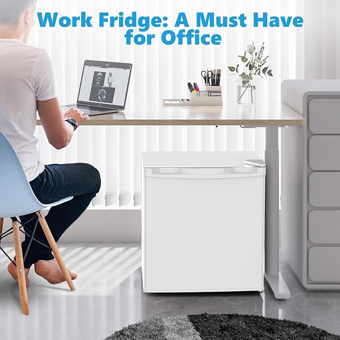 1.7 Cu.ft Mini Fridge with Freezer, Compact Refrigerator, Single Reversible Door, Ultra Quiet, Energy Efficient for Office, Dorm, Bedroom, Apartment, White