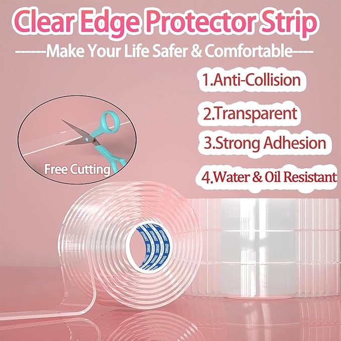 Clear Baby Edge & Corner Protector Strip - 1.8 in × 13 FT Self-Adhesive Safety Bumper, Transparent Anti-Collision Guard for Table, Cabinet, Furniture & Wall | Baby Proofing Essential