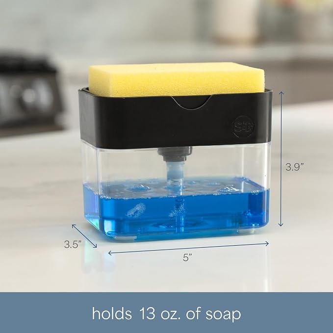 S&T INC. Dish Soap Dispenser and Sponge Holder, Matte Black | Holds 13 Fluid - Image 6
