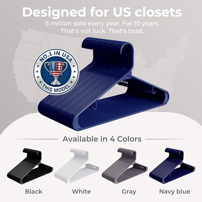 HOUSE DAY Blue Plastic Hangers 60 Pack, Slim Space-Saving Clothes Hangers | - Image 9