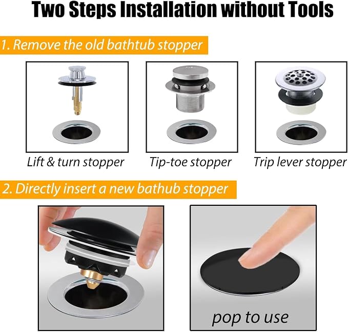 Anlige Bathtub Drain Stopper, Pop Up Tub Stopper and Cover, Bottom - Image 3