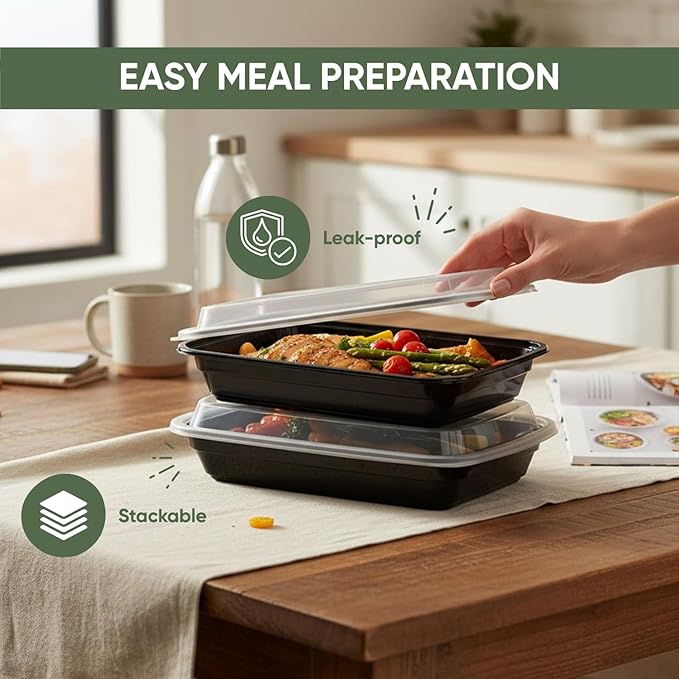 38 oz 150 Pack Meal Prep Containers BPA Free Leakproof Stackable Food Storage Containers with Lids, Microwave & Dishwasher Freezer Safe Reusable To Go Containers Bento Box Style Take Out Clear Plastic