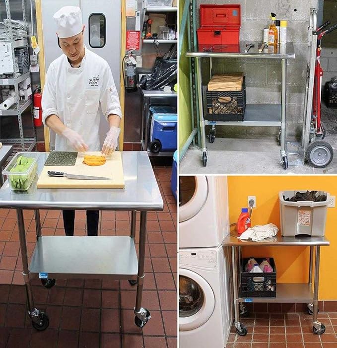 AmGood 72" Long x 36" Deep Stainless Steel Table with Casters