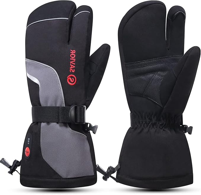 SAVIOR HEAT Heated Ski Mittens 3-Finger Gloves Electric Rechargeable Battery Mitts for Men Women Kids Winter Snowboard Motorcycle Skating Camping Hunting