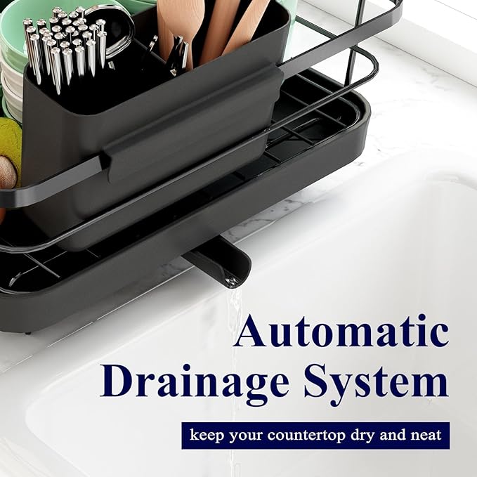 Kitsure Dish Drying Rack for Kitchen Counter, 12.2''W x 15.7''~23''L, Cutlery - Image 7