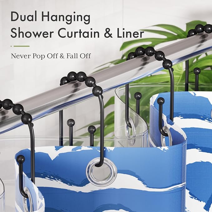 AmazerBath Black Shower Curtain Hooks, Shower Curtain Rings Rust Proof Non-Slip - Image 3