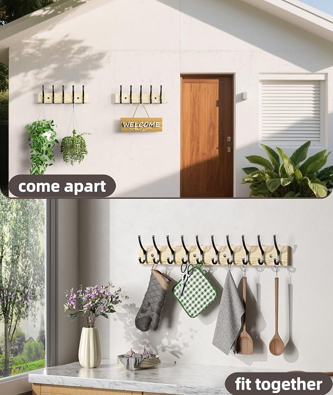 Optish 2 Pack Wooden Coat Rack Wall Mount, 16.1" Rustic Coat Hanger Hooks - Image 7