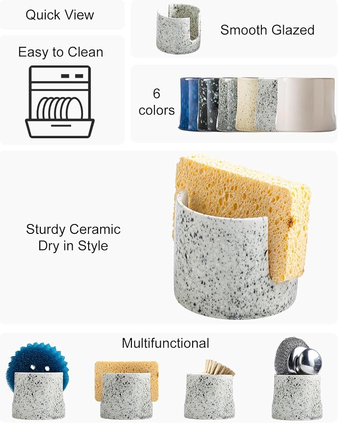 Zoeeker Sponge Holder for Kitchen Sink, Ceramic Dish Sponge Drying Rack - Image 2